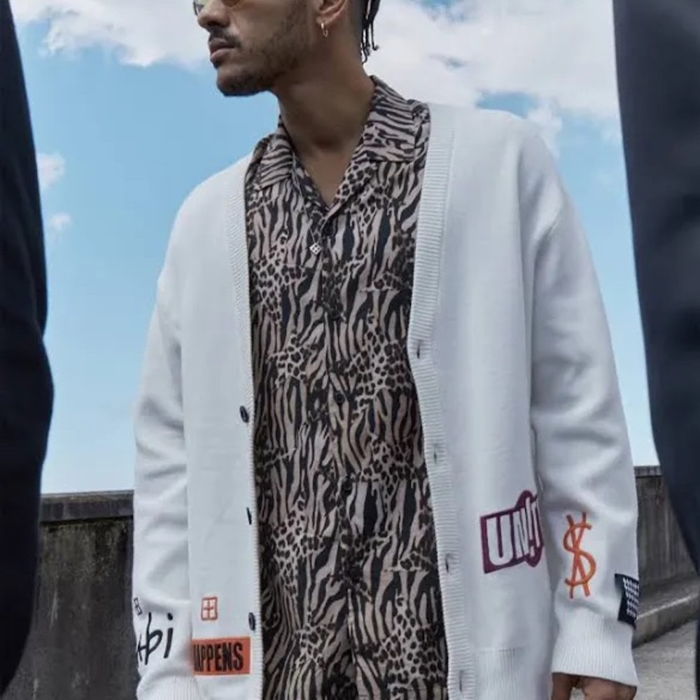 White Cardigan with Graphic Details